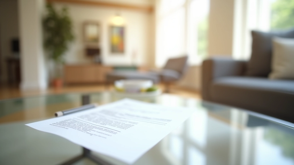Modern apartment with rental agreement documents and calculator on desk